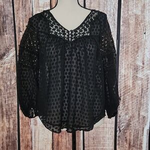 Rebecca Taylor Size 0 Black Lace Crochet Blouse